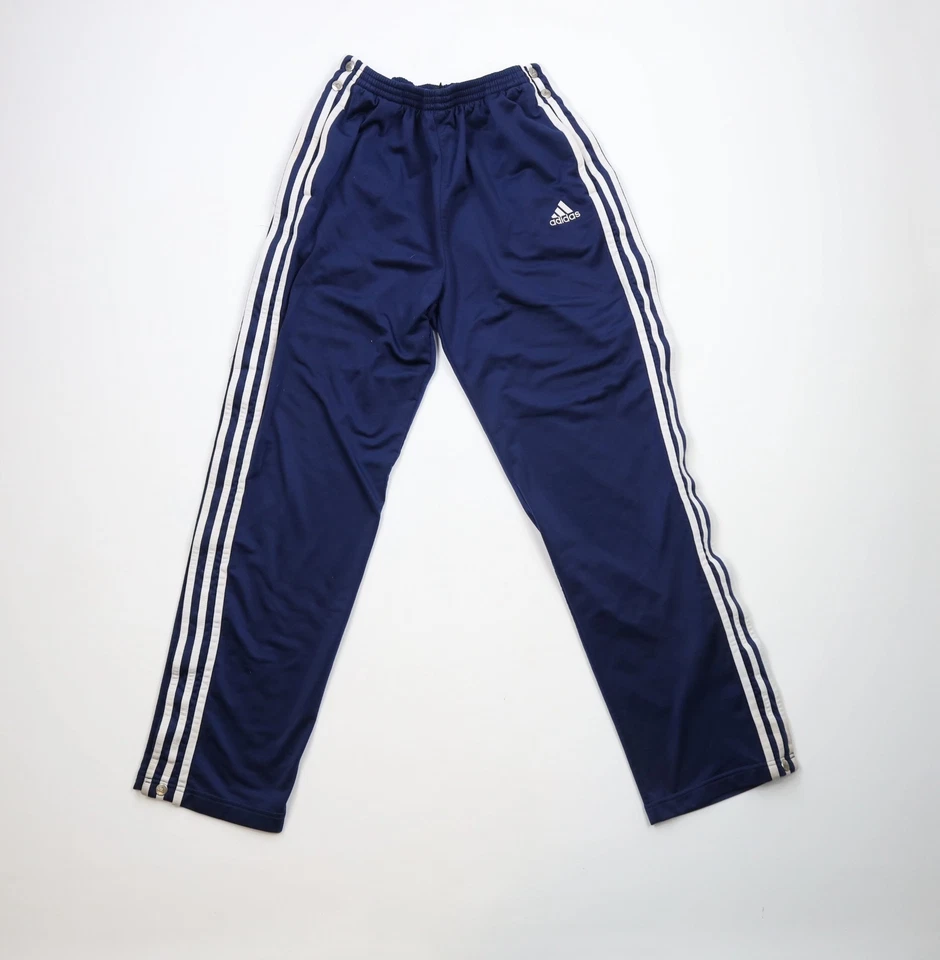 Calça de moletom listrada vintage anos 90 Adidas masculina pequena desgastada soletrar lágrimas - Imagem 1 de 4