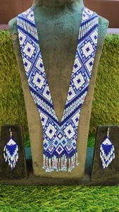 Handmade Necklace Seed Bead Boho American Style Nativ Beaded Multi Strand - Picture 1 of 2