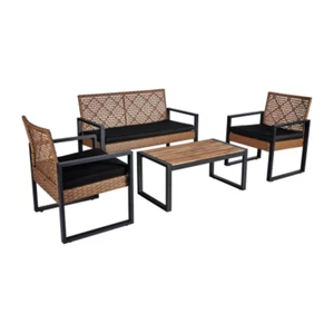 4-Piece Patio Furniture Set Outdoor,Acacia Wood Table Top,Black and Light Brown - Picture 1 of 8