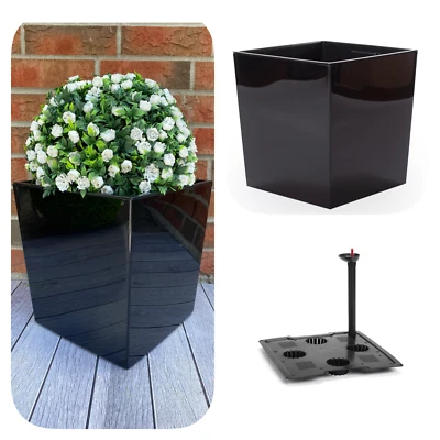 Blumenkübel Pflanzkübel mit Bewässerungssystem Hochglanz Blumentopf L Schwarz  - Bild 1 von 4