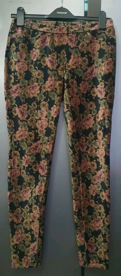 Philippe Matignon Womens Floral Ribbed Velour Leggings Size M Stretchy Pants Y2K - Image 1 of 4