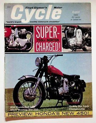 1965 August Cycle Motorcycle Magazine Norton Honda 450 BSA Thunderbolt Vincent Foto 1 de 4