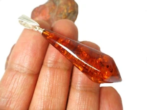 AMBER Sterling Silver 925 Gemstone Pendant - Picture 1 of 5