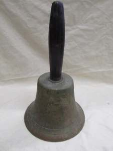 Large Heavy Antique Brass and Wood Hand Bell Maybe from a School or Town Crier - Picture 1 of 6