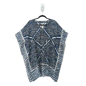 Tommy Bahama Women S Zanzibar Engineered Lace Up Tunic Black White Zebra Tassels - Picture 1 of 5