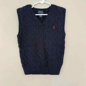 Polo Ralph Lauren Boy's 6 V-Neck Cable Knit Sweater Vest Navy Cotton - Picture 1 of 4