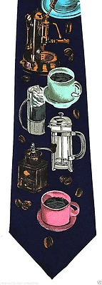 Corbata para hombre French Press taza café molinillo de granos novedad corbata azul  Foto 1 de 4