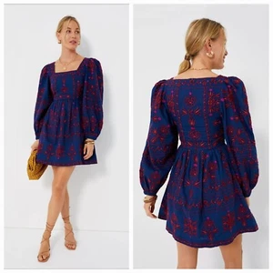NAVY PETUNIA EMBROIDERY LONG SLEEVE SQUARE NECK DRESS SIZE 2 ORIG $450 by SEA... - Picture 1 of 10