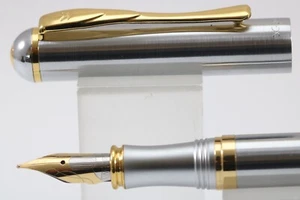 Pluma Estilográfica Fina NOS X-Pen Acero Cepillado con Borde Dorado, GT (Tinta Incluida) - Imagen 1 de 9