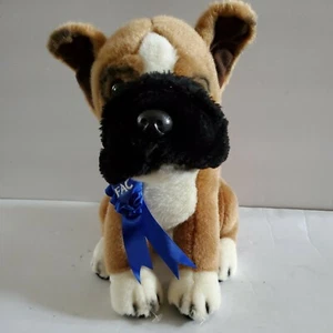 FAO Schwarz Dog Blue Ribbon Boxer Plush Puppy Stuffed Animal Soft - Picture 1 of 11