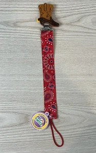 Nuby PaciFinder Western Cowboy Boot Pacifier Clip Red Bandana Print EUC - Picture 1 of 11