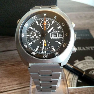 Sinn 142.M Space Chronograph ST.STEEL Day Date Black Dial Used Watch Vintage - Picture 1 of 10