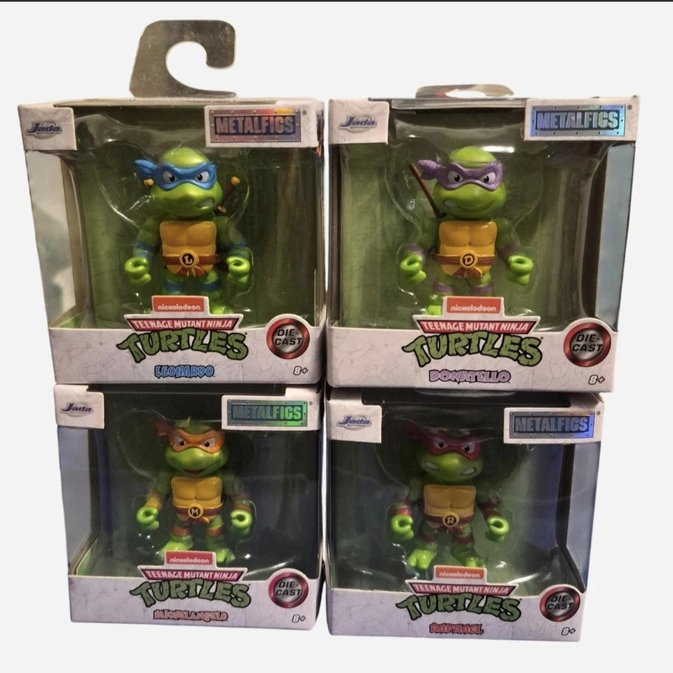 "Juego de 4 figuras de metal fundido a presión de Tortugas Ninja mutantes adolescentes 2023 Jada nuevo en caja" Foto 1 de 1