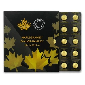 2015 Gold Canadian Maplegram 25 x 1g Coins In Assay Card 25g AGW Maple Leaf - Picture 1 of 6