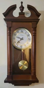 Bedford Clock Collection 26 Inch Chiming Pendulum Wall Clock in Antique Mahogany - Picture 1 of 13