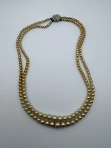 Collana Perla Finta Doppio Filo Chiusura Scatola Vintage Elegante 16" - Foto 1 di 5
