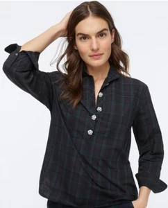 J.Crew Schottenkaro Top Größe 12 schwarz Uhr Schmuckknöpfe adrette Bin-O - Bild 1 von 9