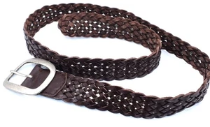 Pistil Brown Woven Leather Belt Silver Buckle Vintage Boho Dark Academia - Picture 1 of 5