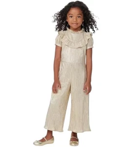 Janie & Jack Jumpsuit Gold Metallic Jumper Lined Size 4 Girls Twinkle Shine - Picture 1 of 9