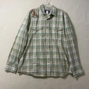Wrangler Twenty XL Shirt Mens Large Green Plaid Snap Embroidered Western 20X - Picture 1 of 10