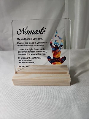 Namaste Acrylic Plaque "My soul honors your soul..." 4.5" x 4.5" with stand - Image 1 of 3