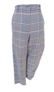 Jigsaw Check Trousers Smart Blue Cotton Blend Plaid Tapered size UK 12 US 8 $280 - Picture 1 of 8