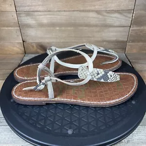 SAM EDELMAN Gigi Leather Snakeskin Embossed Thong Ankle Strap Sandals Size 7 M - Picture 1 of 7