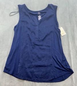 St. Johns Bay ärmelloses Tanktop marineblau bestickt vorne Damen Large NEU - Bild 1 von 7