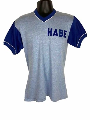 Vintage Medium T-shirt Rayon Tri-Blend Russell Athletic V-Neck 70s NWOT Blue - Image 1 of 4