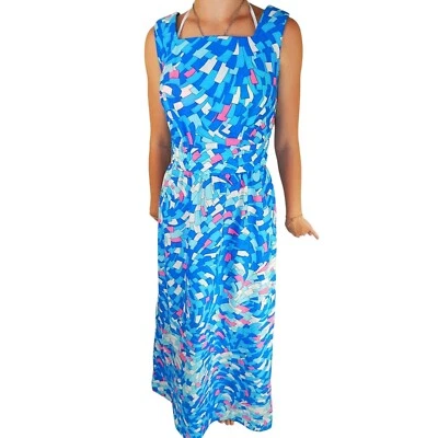 Vtg 60 70's Spectator Aqua Pink Geometric OP ArT Party Maxi Chic MoD Long Dress - Image 1 of 4