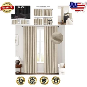 Luxurious Thermal Insulated Blackout Curtains 96'' - 2 Panels in Natural Flax - Picture 1 of 8