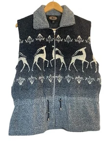 Vintage 90s County Clothing Company Blue Fleece Full Zip Vest Deer Winter Small - Picture 1 of 10