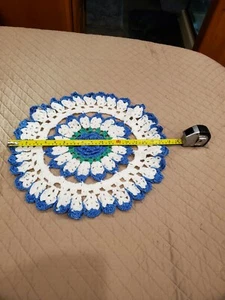 Dark Blue 18" double rose crocheted Doily - Picture 1 of 2
