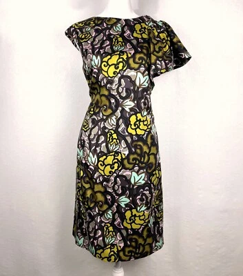 Vestido Milly Of New York 100% Seda Gallerina Asimétrico Volantes Hombro Talla 8 Foto 1 de 4