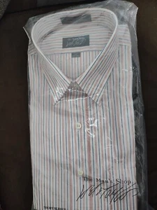 Lord & Taylor Regular Fit Button Collar Striped Dress Shirt 17 Short Sleeve  - Picture 1 of 6