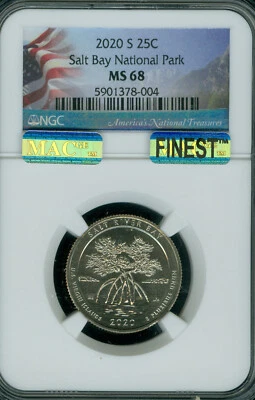 2020 S SALT RIVER BAY QUARTER NGC MS68 PQ MAC FINEST GRADE MAC SPOTLESS . - Image 1 of 2