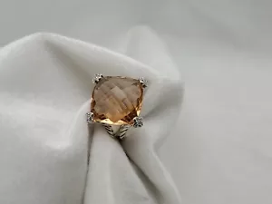 David Yurman 20x20mm Cushion on Point Ring with Morganite and Diamonds size 8 - Picture 1 of 10