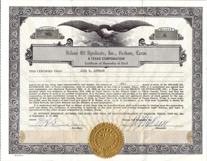 Certificado de stock 1959 Nelson Oil Syndicate Inc Graham TX - Imagen 1 de 2