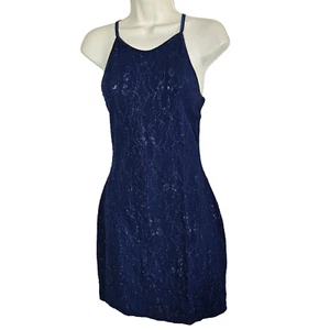Abito Roberta blu senza maniche lunghezza ginocchio MEDIUM Halter scintillante testurizzato elasticizzato - Foto 1 di 11