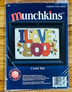 Munchkins "I Love You" Counted Cross Stitch Kit 362 Vintage NEW SEALED - Picture 1 of 5