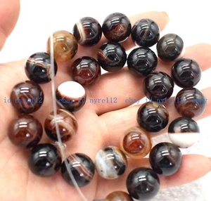 Natural Pretty 14mm Brown Striped Agate Gemstone Round Loose Beads 15" Strands - Picture 1 of 8