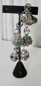 Vintage Etruscan Charm Bracelet 800 Silver 5 charm w Glass Stones Handmade Italy - Picture 1 of 12
