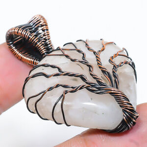 Rose Quartz Gemstone Handmade Copper Wire Wrap Ethnic Jewelry Pendant 1.85" l431