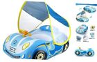 Baby Pool Float with UPF50+ Adjustable Canopy Baby Swimming Float Blue Car