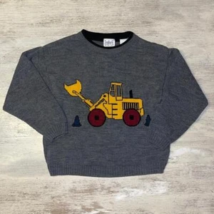 Vintage TKS Kids Construction Vehicle Truck Grey Sweater - Picture 1 of 6