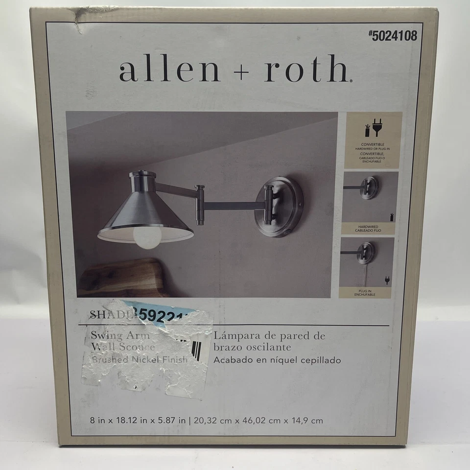 allen roth Shadley 8” Wide 1-Light Wall Sconce #5024108 - Brushed Nickel
