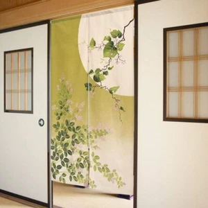 JAPANESE Noren Curtain Moon and Bush Clovers 85 x 150 cm - Picture 1 of 6