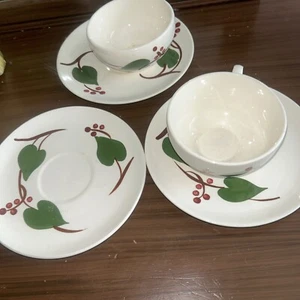 Vintage Blue Ridge Southern Pottery 'Stanhome Ivy'. 2 Mugs And 3 Saucers - Picture 1 of 3