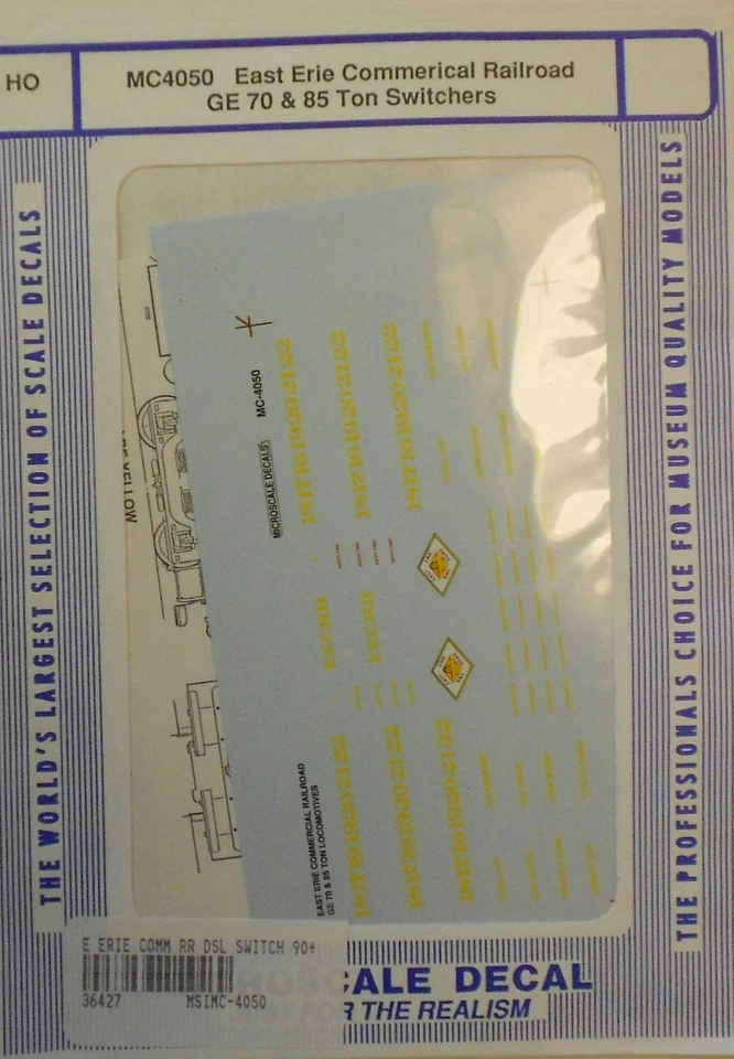 Hoja de calcomanías de conmutadores de 70 y 85 toneladas comerciales GE HO East Erie MC-4050 a microescala Foto 1 de 1