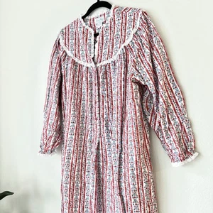 Lanz of Salzburg Nightgown M Full Length Flannel Modest Eyelet Hearts July 4th - Picture 1 of 4